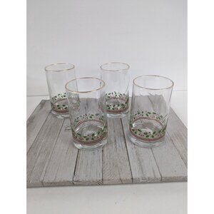 Vintage Gold Arbys Christmas Libbey Drinking Tumblers Glasses Holly Berry Set 4